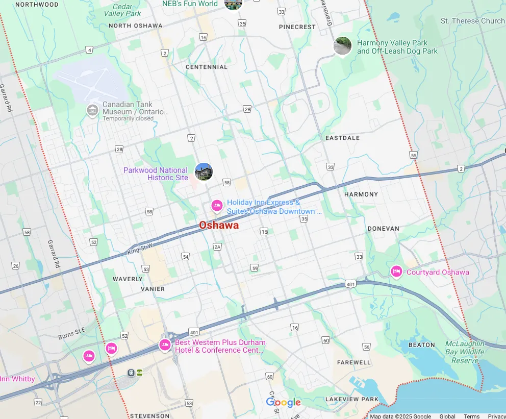 google map, google map showing landmarks in oshawa